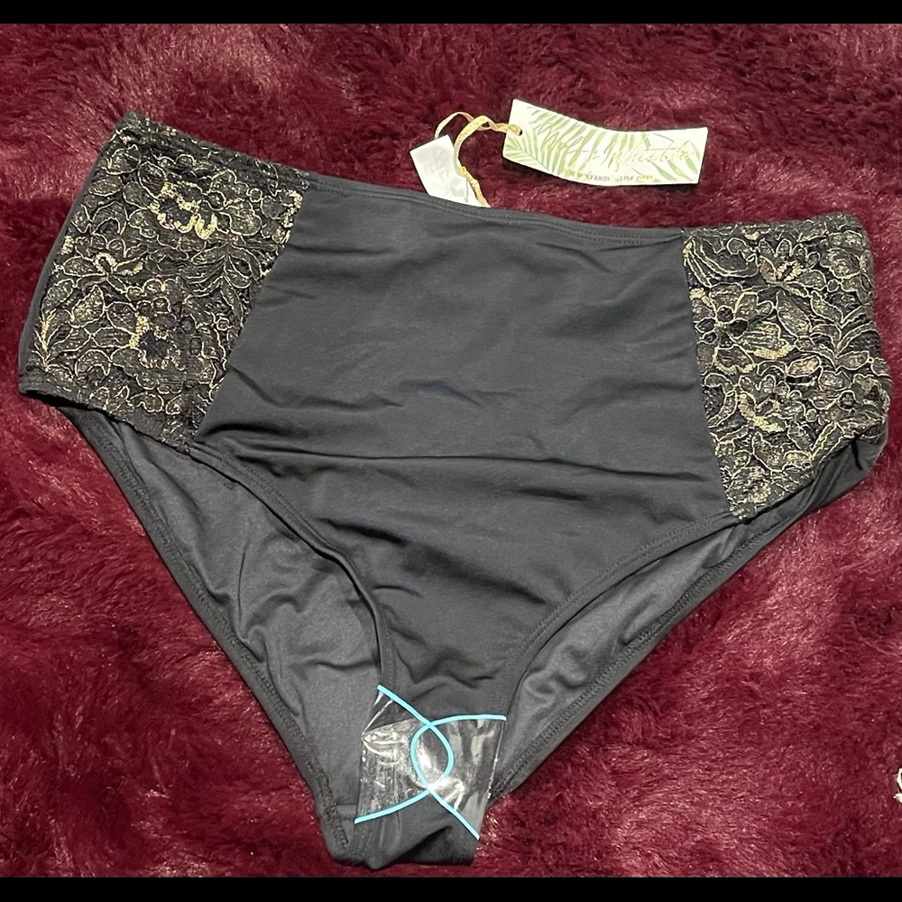 Summer Wolf & Whistle gold lace high waist bikini brief